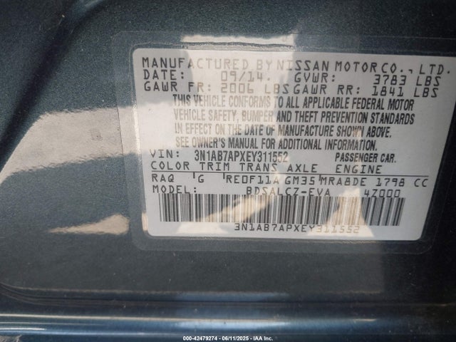 3N1AB7APXEY311552 Nissan 2014