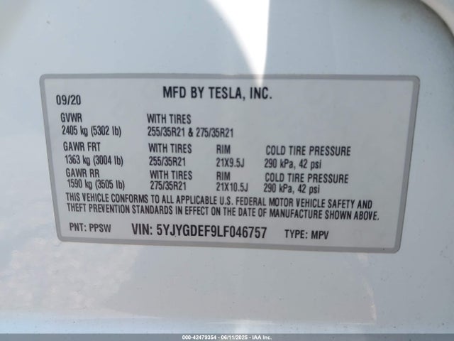 2020 TESLA MODEL Y 5YJYGDEF9LF046757 Photo 8