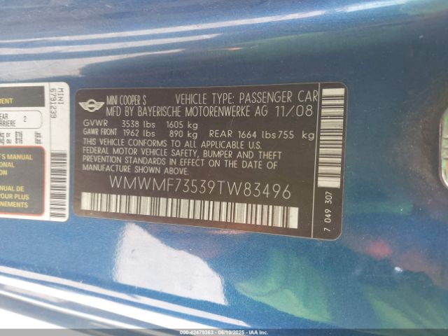 2009 MINI COOPER S WMWMF73539TW83496 Photo 8