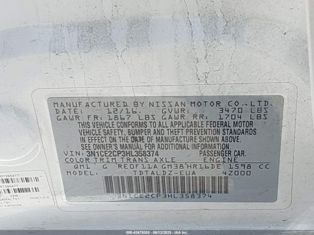 3N1CE2CP3HL358374 Nissan Versa Note Sv