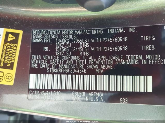 5TDKKRFH6FS044546 Toyota 2gr-fe