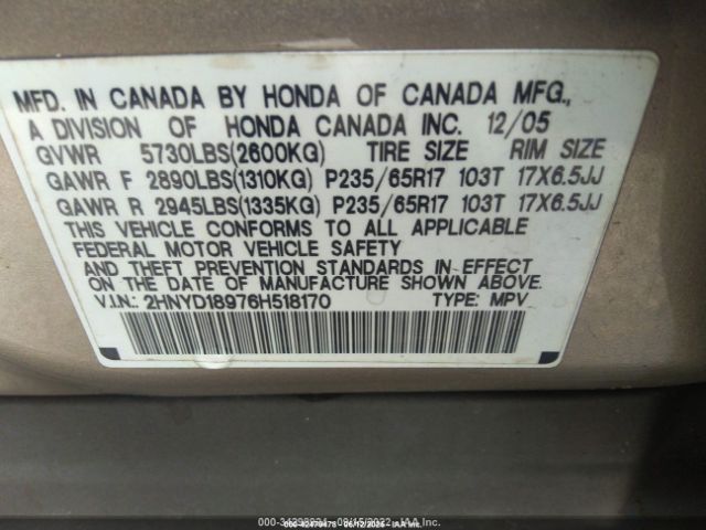 2006 ACURA MDX 2HNYD18976H518170 Photo 8