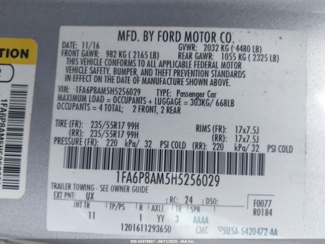 2017 FORD MUSTANG 1FA6P8AM5H5256029 Photo 8