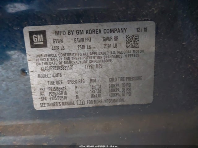 KL4CJESB2KB831135 Buick luv: mfi, variable valve timing, alum, e85 max