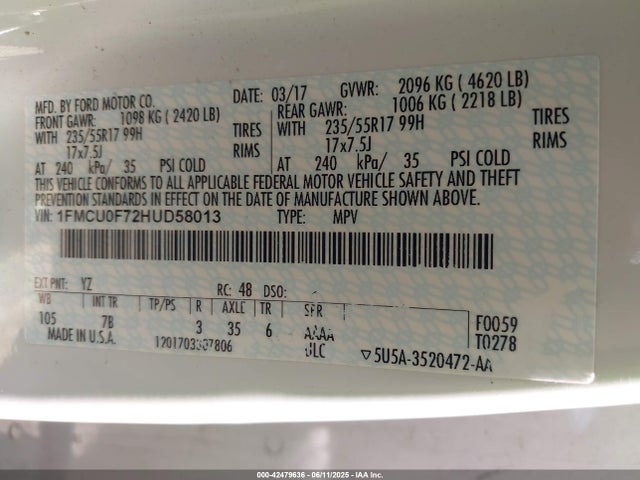 1FMCU0F72HUD58013 Ford 2.5l i-vct