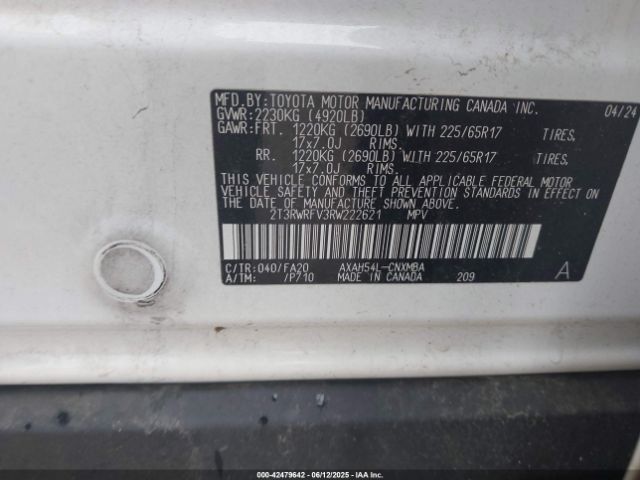 2T3RWRFV3RW222621 Toyota a25a-fxs