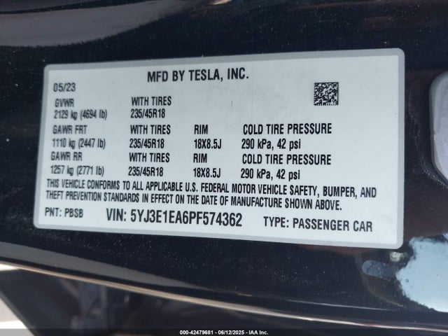 2023 TESLA MODEL 3 5YJ3E1EA6PF574362 Photo 8