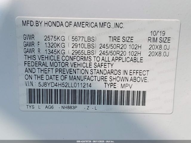 2020 ACURA MDX 5J8YD4H52LL011214 Photo 8