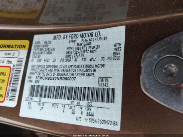 2022 FORD BRONCO SPORT 3FMCR9D90NRD80007 Photo 8