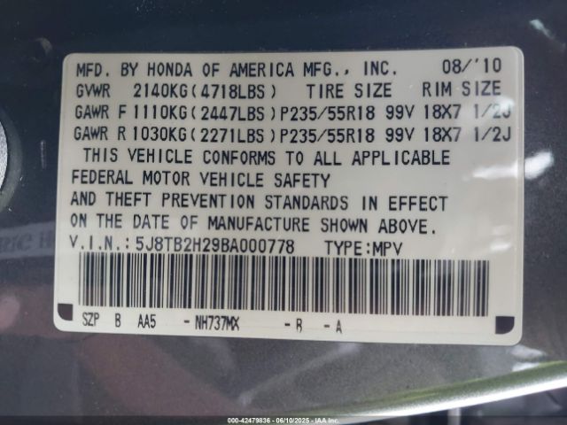 2011 ACURA RDX 5J8TB2H29BA000778 Photo 8