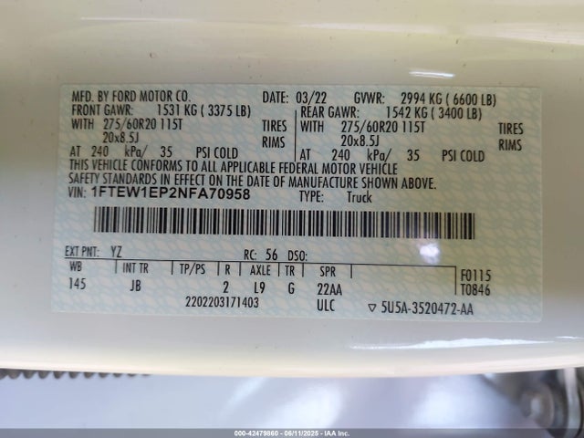 1FTEW1EP2NFA70958 Ford 2.7l-4v