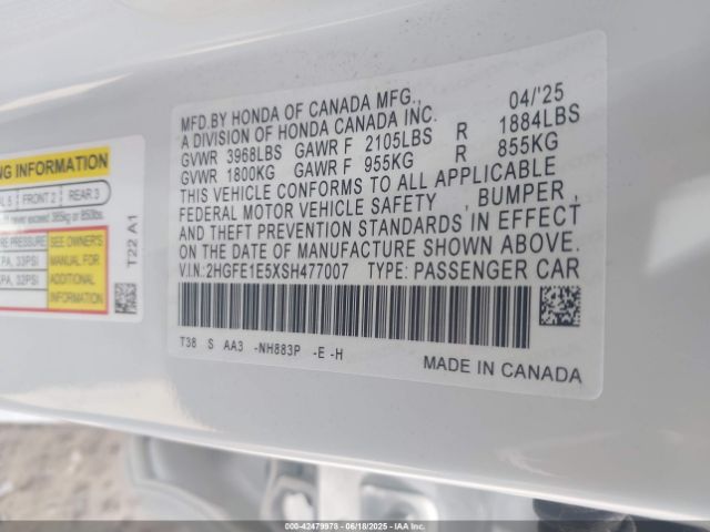 2025 HONDA CIVIC SI 2HGFE1E5XSH477007 Photo 8