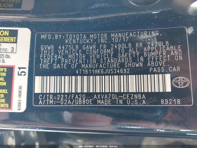4T1B11HK6JU534692 Toyota a25a-fks