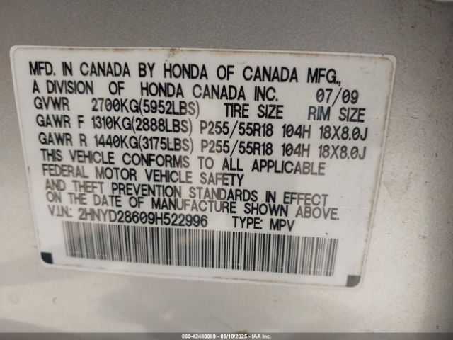 2009 ACURA MDX 2HNYD28609H522996 Photo 8