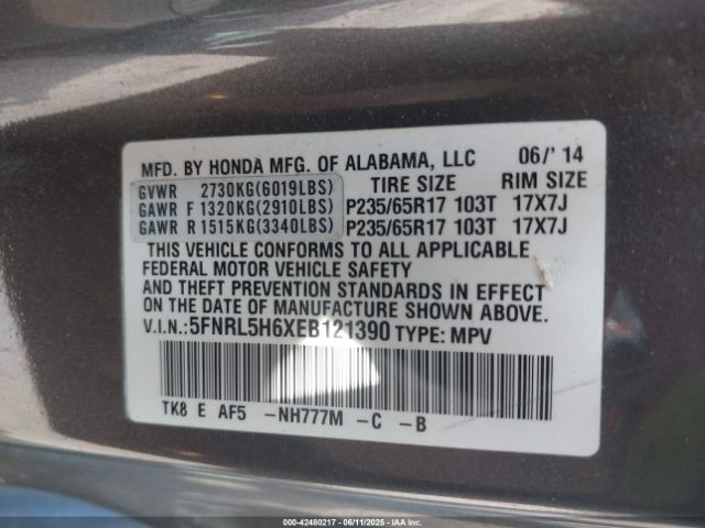 2014 HONDA ODYSSEY 5FNRL5H6XEB121390 Photo 8