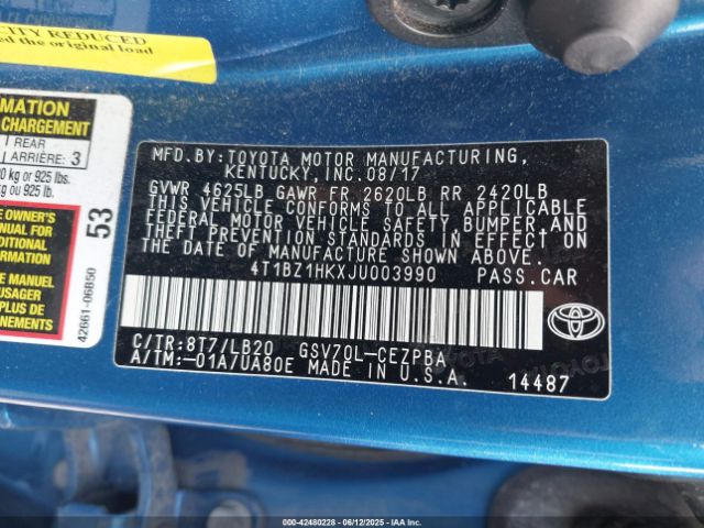 2018 TOYOTA CAMRY 4T1BZ1HKXJU003990 Photo 8