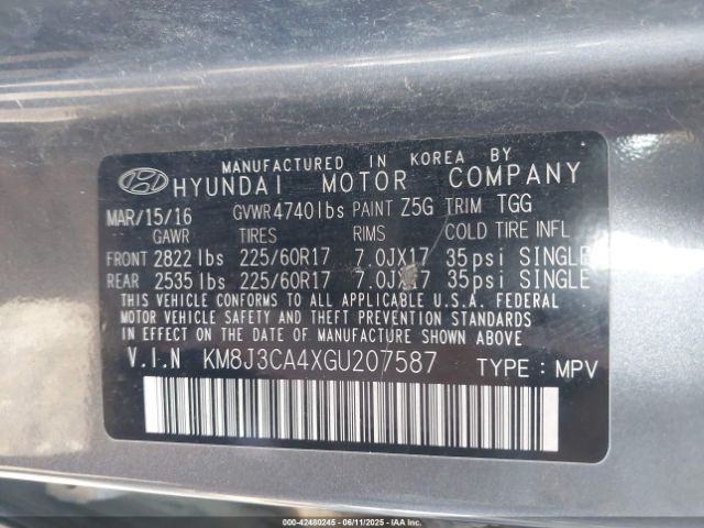 2016 HYUNDAI TUCSON KM8J3CA4XGU207587 Photo 8