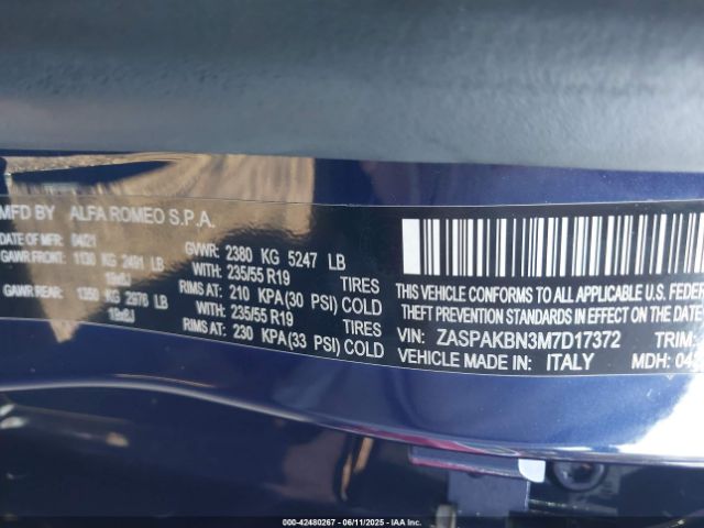 2021 ALFA ROMEO STELVIO ZASPAKBN3M7D17372 Photo 8