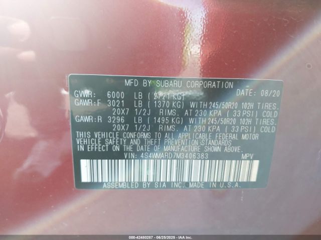 2021 SUBARU ASCENT 4S4WMARD7M3406383 Photo 8