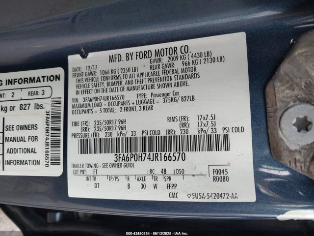 Ford 2018 2018 3FA6P0H74JR166570 Image 9
