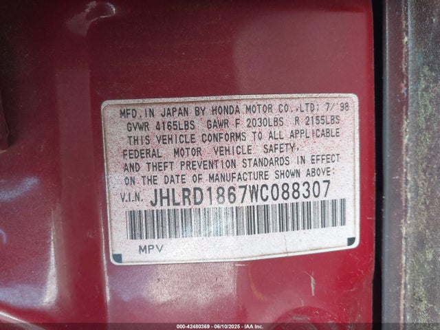 1998 HONDA CR-V JHLRD1867WC088307 Photo 8