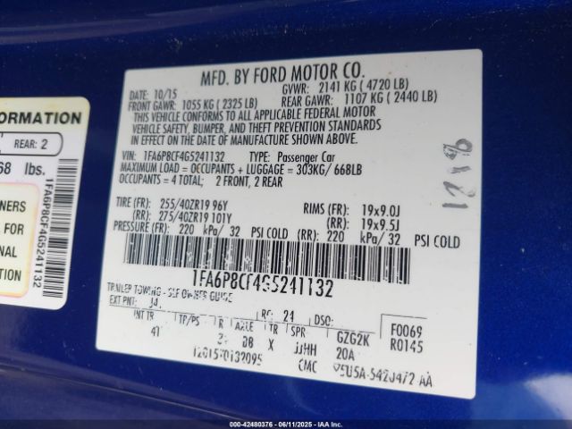 2016 FORD MUSTANG 1FA6P8CF4G5241132 Photo 8