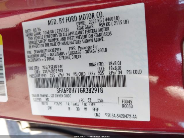 3FA6P0H71GR382918 Ford 2016