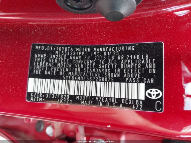 5YFB4MDE5SP268075 Toyota COROLLA LE