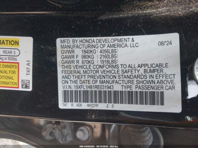 2024 HONDA CIVIC 19XFL1H81RE031943 Photo 8
