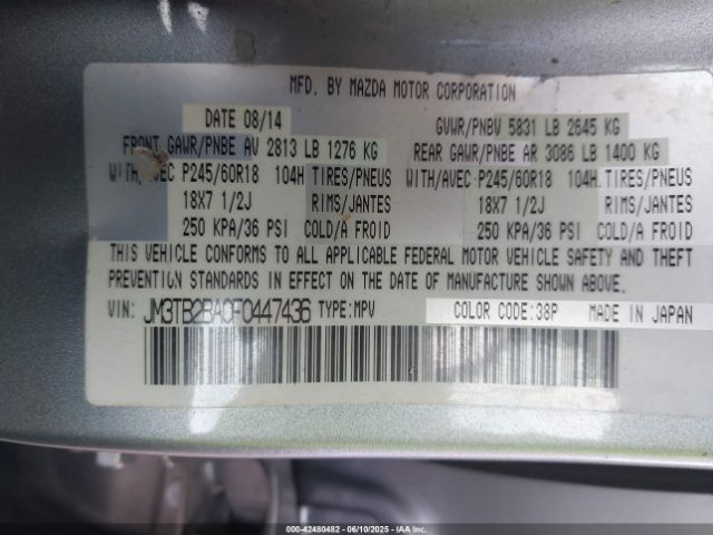 JM3TB2BA0F0447436 Mazda CX-9 SPORT