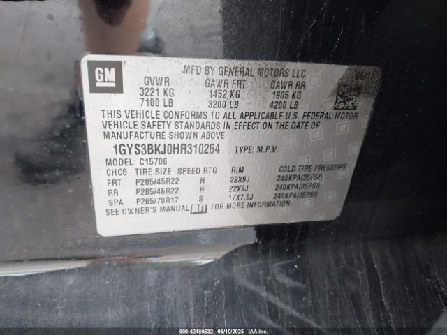1GYS3BKJ0HR310264 Cadillac Escalade Luxury