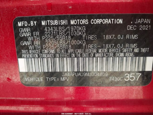 2022 MITSUBISHI OUTLANDER SPORT JA4APUAU9NU004809 Photo 8