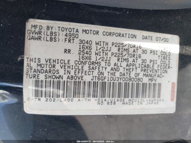 2000 LEXUS RX 300 JT6GF10U3Y0080080 Photo 8