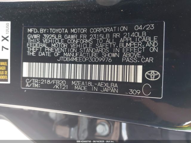 JTDB4MEE0P3009976 Toyota COROLLA LE