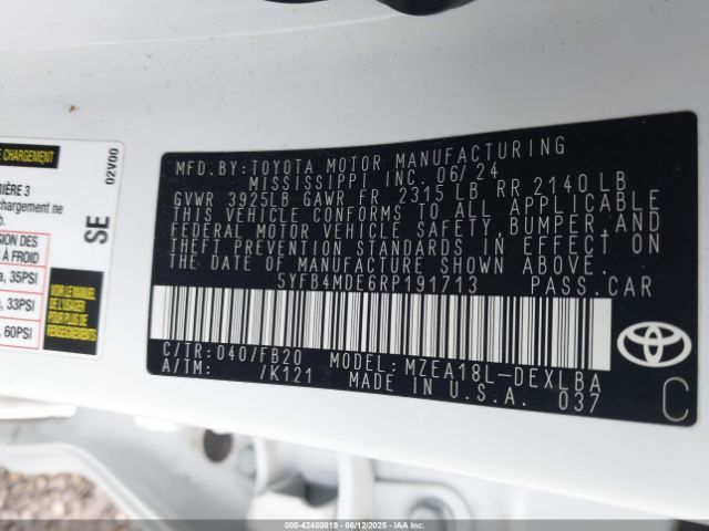 5YFB4MDE6RP191713 Toyota COROLLA LE
