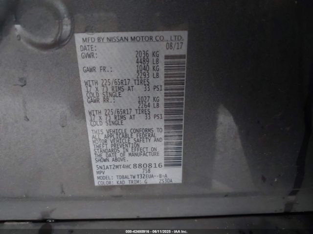 2017 NISSAN ROGUE 5N1AT2MT4HC880816 Photo 8