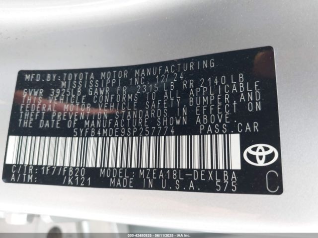 5YFB4MDE9SP257774 Toyota COROLLA LE