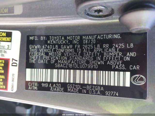 2020 LEXUS ES 350 58ACZ1B13LU079910 Photo 8