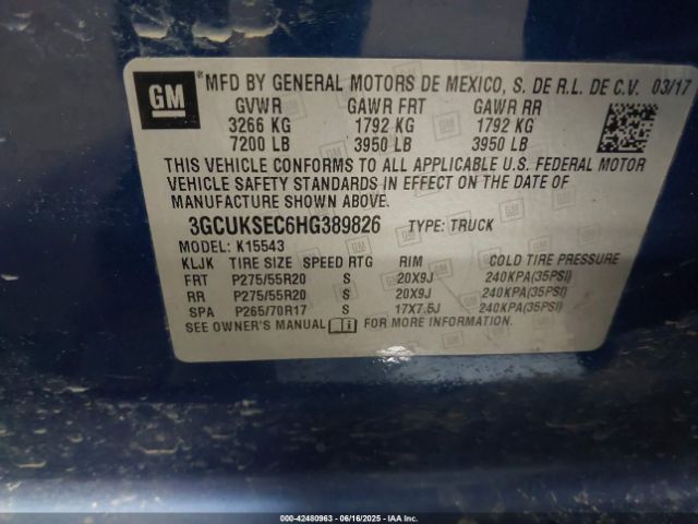3GCUKSEC6HG389826 Chevrolet l83 - sidi: spark ignited direct injection, vvt: variable valve timing, afm, e85 max, alum