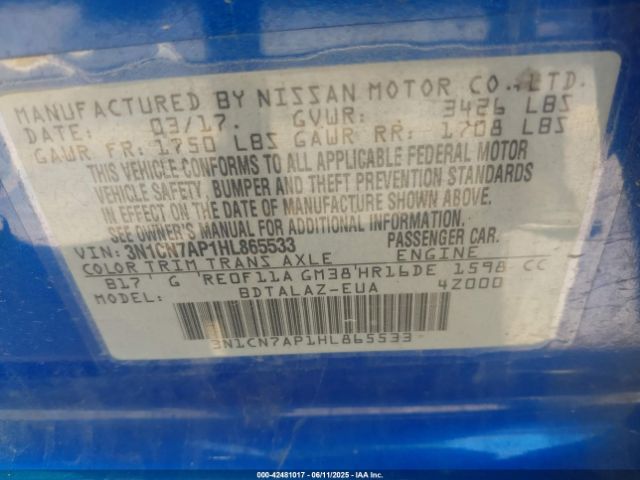2017 NISSAN VERSA 3N1CN7AP1HL865533 Photo 8