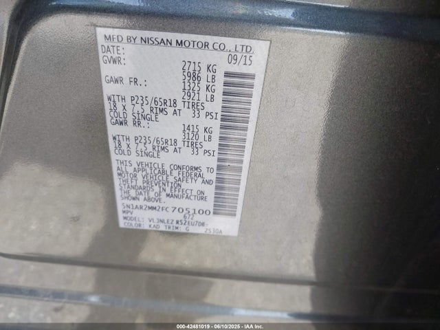 Nissan Pathfinder 2015 5N1AR2MM2FC705100 Image 9