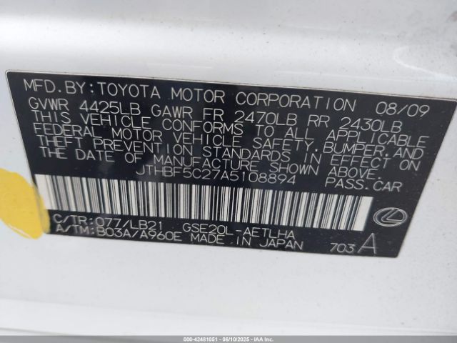 2010 LEXUS IS 250 JTHBF5C27A5108894 Photo 8