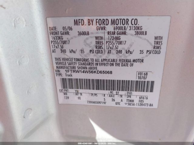 2006 FORD F-150 1FTRW14W56KD65068 Photo 8