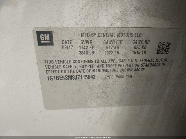 1G1BE5SM8J7115843 Chevrolet le2 -di: direct injection, vvt: variable valve timing, gen, alum