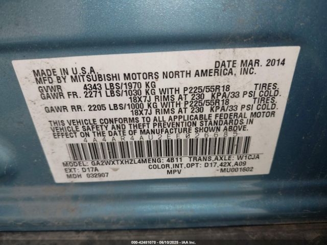 4A4AR4AU2EE026685 Mitsubishi Outlander Sport Se
