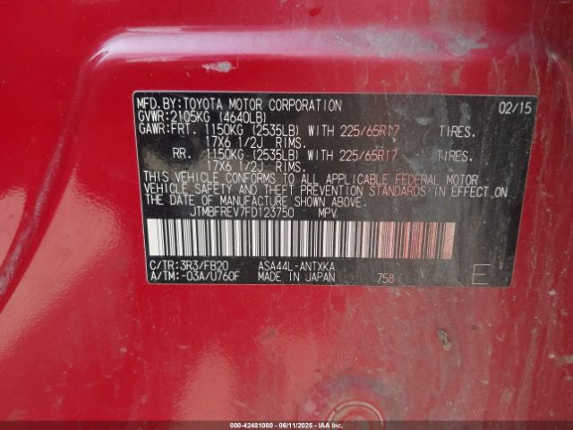 JTMBFREV7FD123750 Toyota RAV4 LE