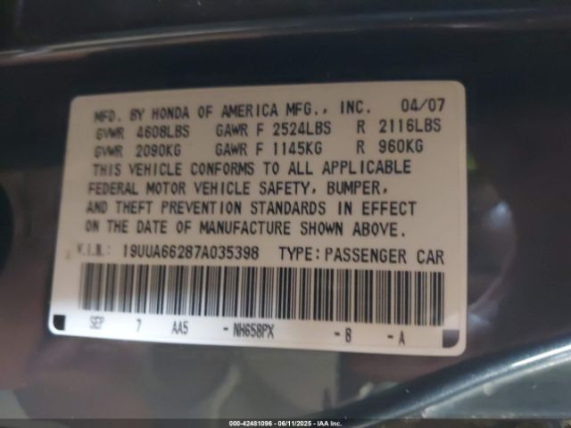 2007 ACURA TL 19UUA66287A035398 Photo 8