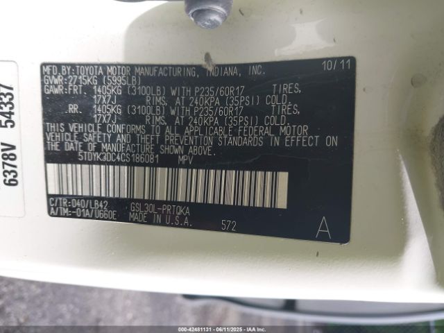 2012 TOYOTA SIENNA 5TDYK3DC4CS186081 Photo 8