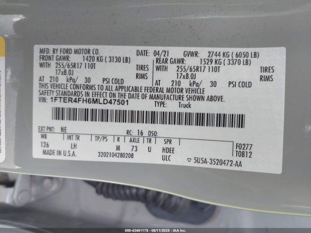 2021 FORD RANGER 1FTER4FH6MLD47501 Photo 8