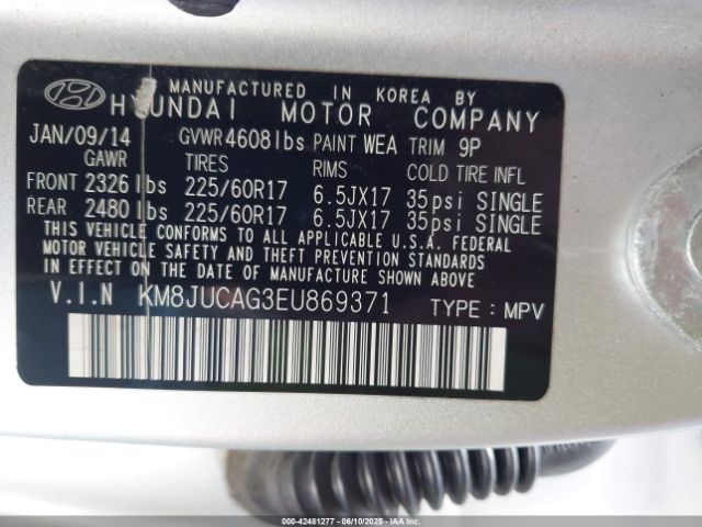 KM8JUCAG3EU869371 Hyundai TUCSON SE